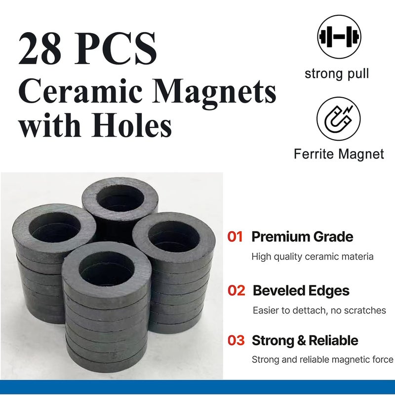 AOAUTO Ferrite Ring Magnet - OD1.18(30mm) x ID0.7(18mm) x 0.2"(5mm),Grade 8 Round Disc Donut Ceramic Magnets with Holes for Refrigerator Fridge,Industry Science,Crafts and Hobbies - 28 PCS - Image 3